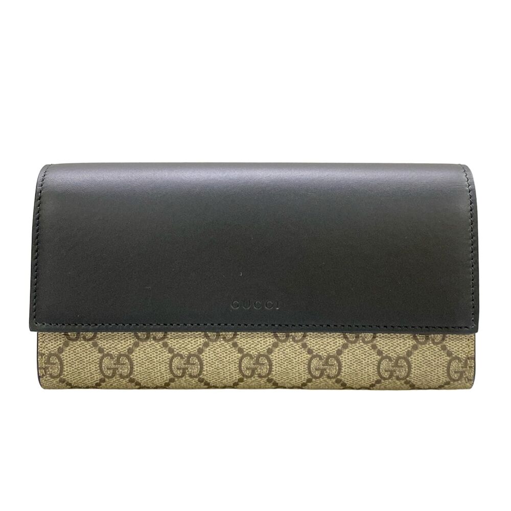 Gucci GG Plus/GG Supreme Long Wallet 779785 Beige Dark Gray Black PVC Leather
